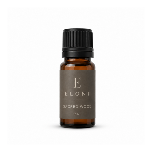 ELONI Sacred Wood doftolja, brun 10 ml flaska med etikett